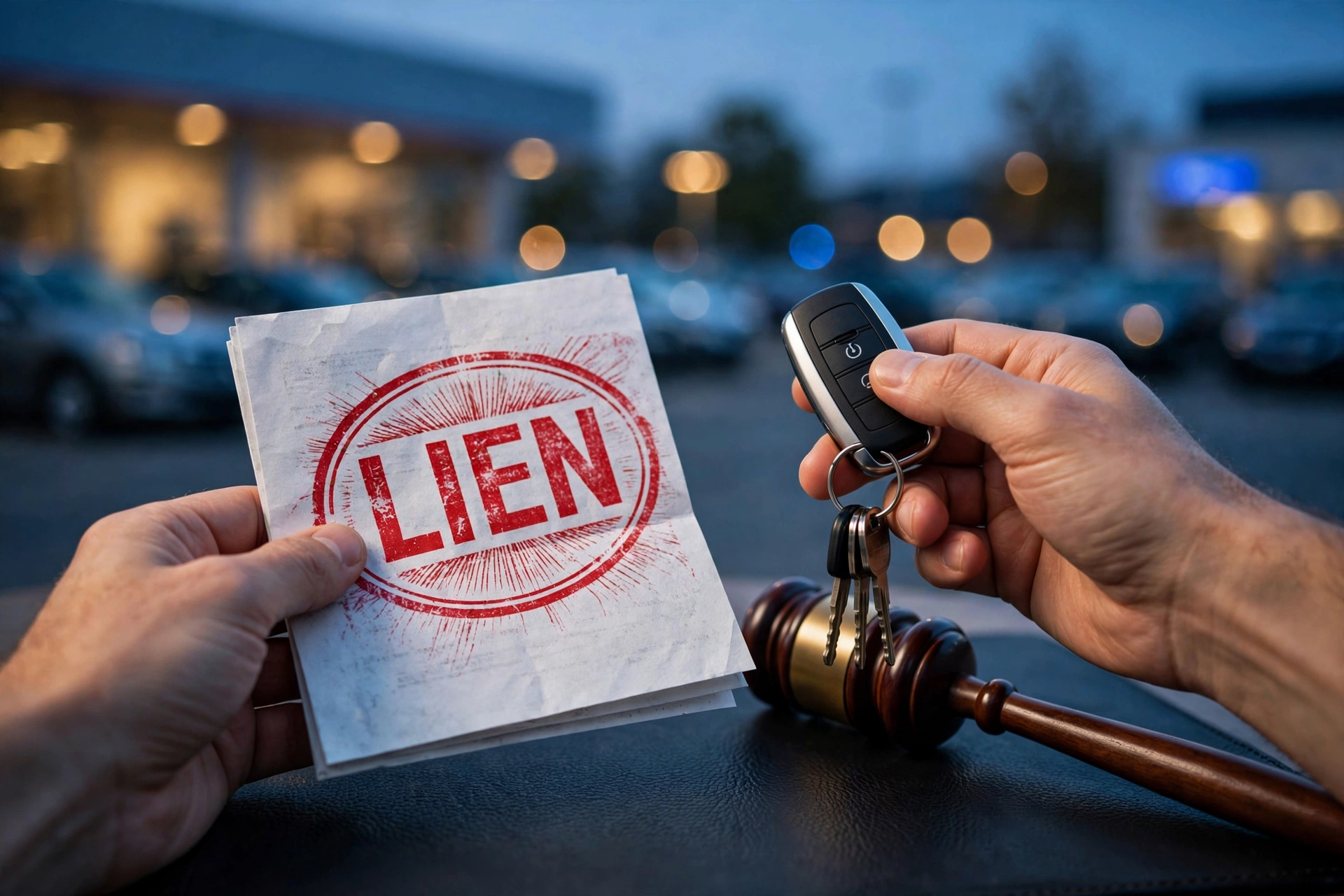 Car title document with a bank lien still attached