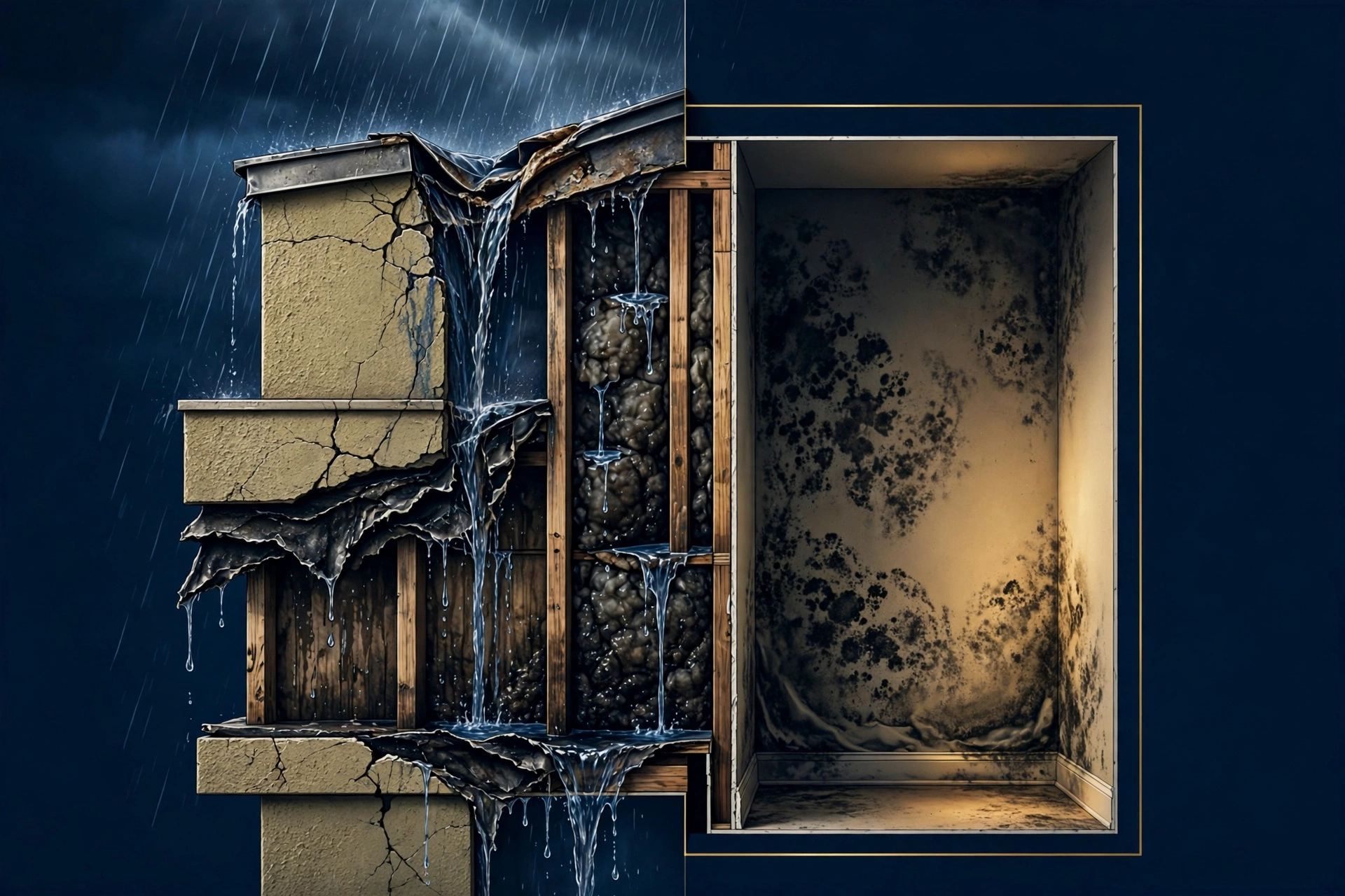 Water intrusion and mold damage inside a South Carolina condo wall — building-envelope defect litigation