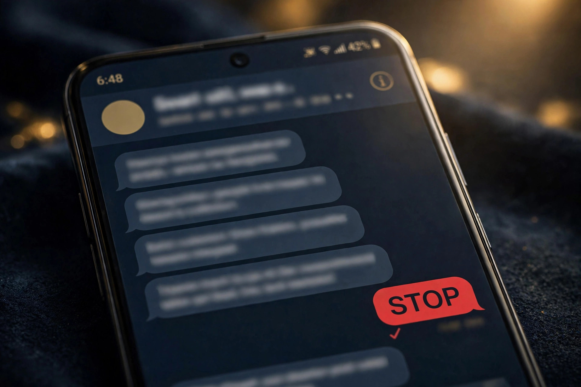 Smartphone with a STOP text reply ending debt collection messages