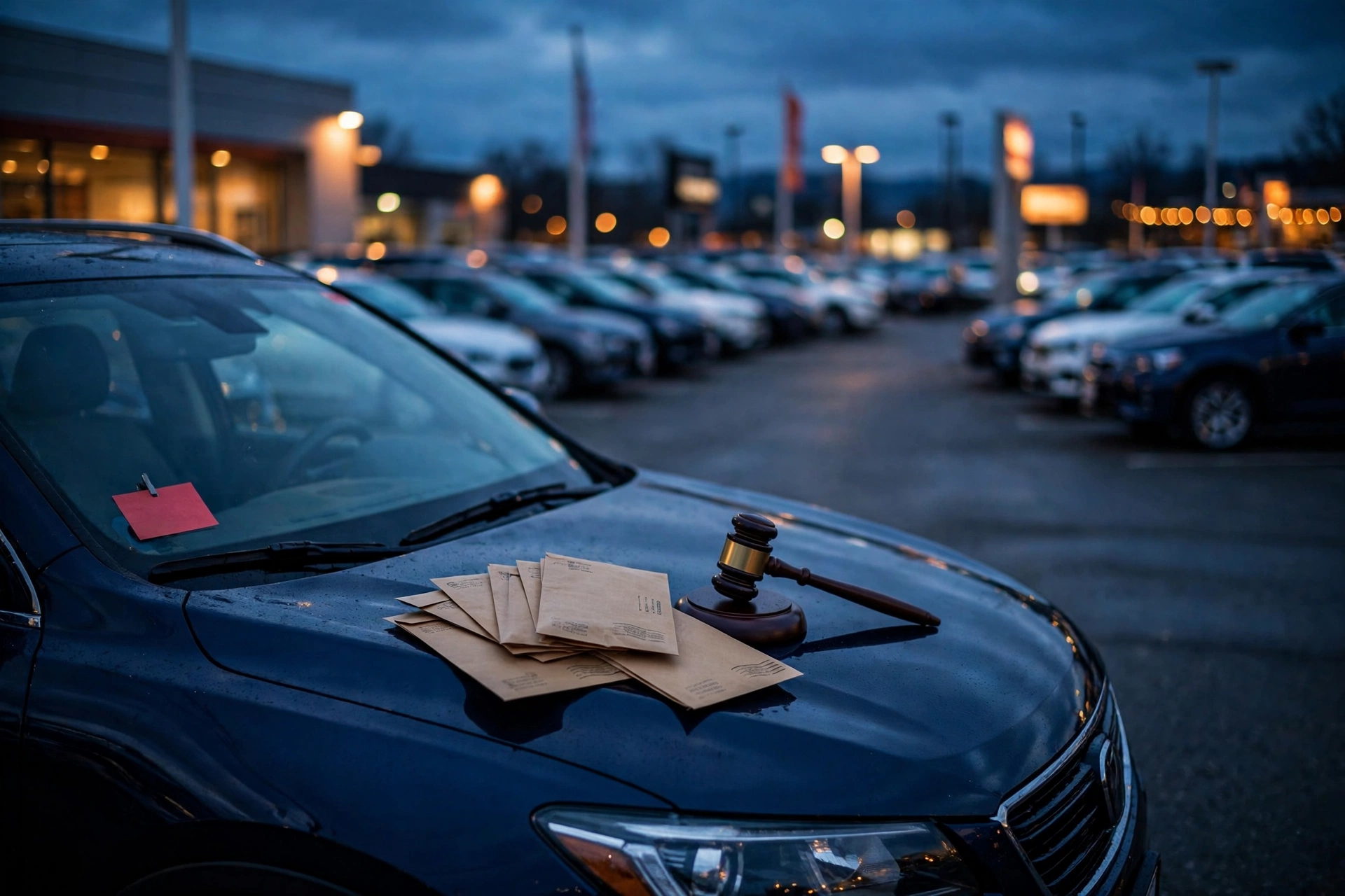 Car dealer paperwork showing unpaid trade-in loan payoff