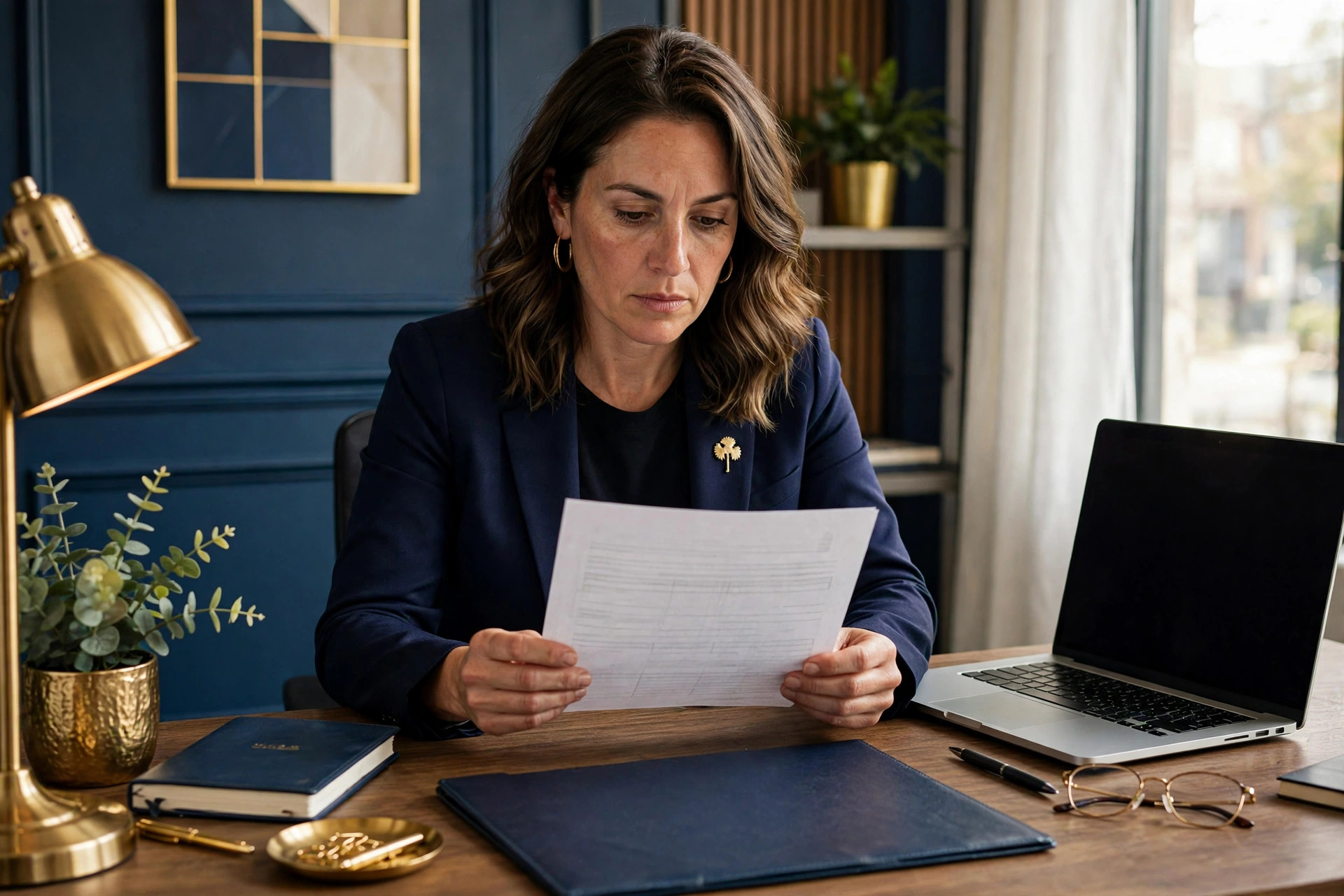 South Carolina business owner reviewing a UCC search report at a desk