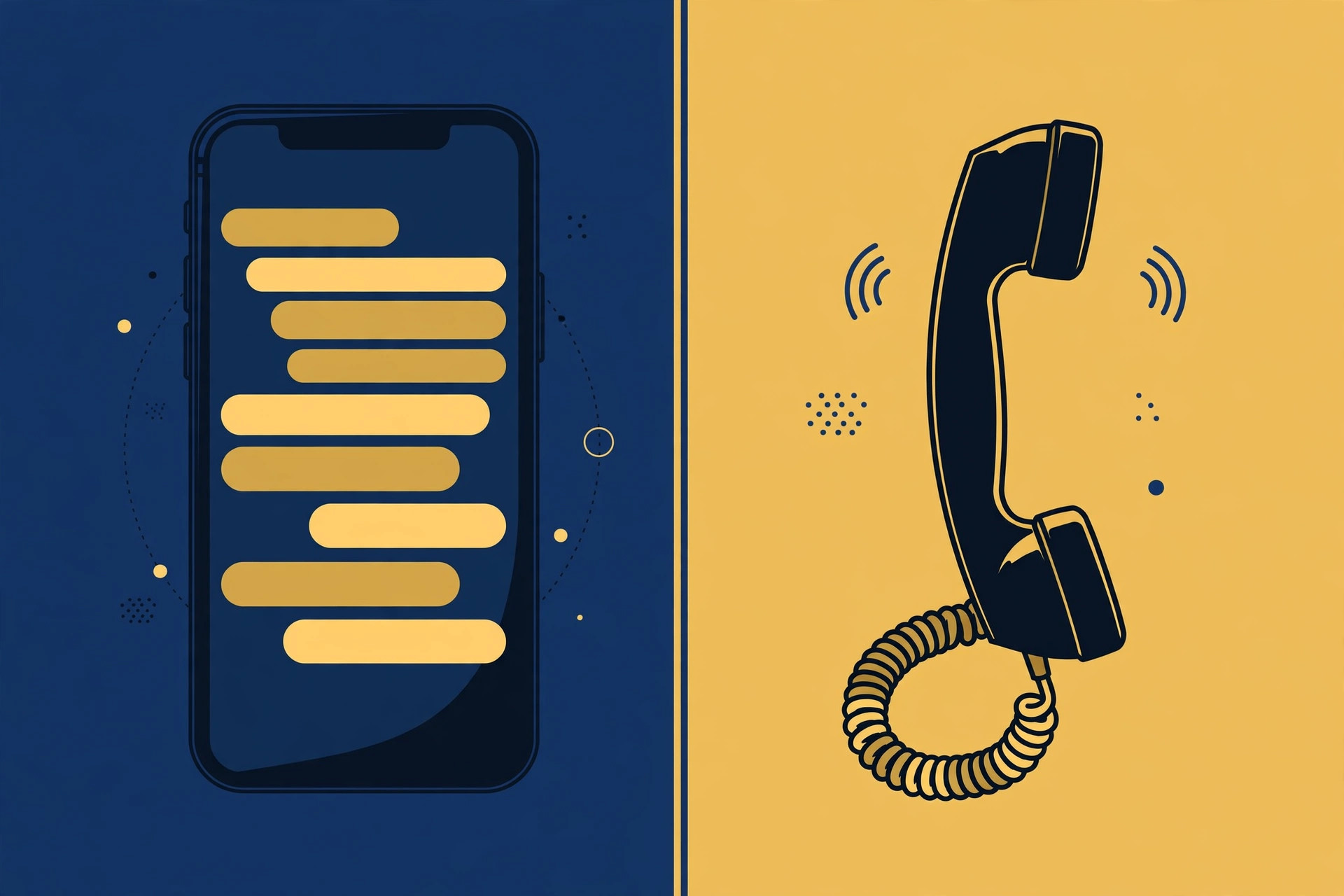 Smartphone with text messages beside a classic telephone handset, illustrating the court split over texts and calls